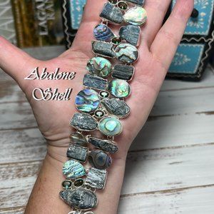 Abalone Shell Bracelet Kyantie Handmade Gemstone Crystal 925 Silver Large Adjust